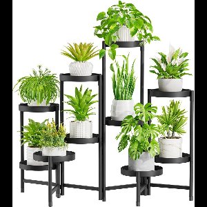 Stunq® Plantenstandaard, metaal met 10 etages, bloemenstandaard, plantenrek, bloemenrek, voor binnen en buiten, bloementrappen, voor binnen, standaard, rek voor tuin, balkon, woonkamer (rond,
