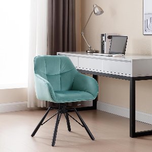 Eetkamerstoelen Set van 6 Draaibaar – Novihome “VeluroWave” Luxe Fluwelen Stoelen met Armleuningen & Ergonomische Rugleuning – Comfortabele Turquoise Keukenstoelen – 360° Draaibare Stoelen voor Eetkamer & Woonkamer