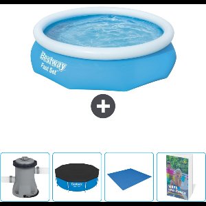 Bestway Rond Opblaasbaar Fast Set Zwembad - 305 x 76 cm - Blauw - Inclusief Pomp Afdekzeil - Grondzeil - Zwembadgids
