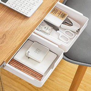PolkaHome Onderbureau Lade Organizer Set van 2, Zelfklevende Opbergbox voor Kantoor, Wit - Ruimtebesparend en Stevig