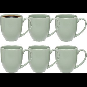 5Five Koffiemokken Venice - 6x stuks - Keramiek - mintgroen - 480 ml - 9 x 11 cm