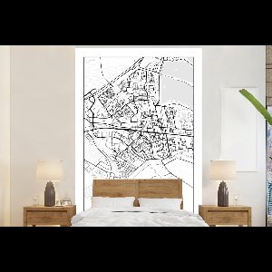 Behang - Fotobehang Kaart - Gouda - Zwart - Wit - Breedte 200 cm x hoogte 300 cm