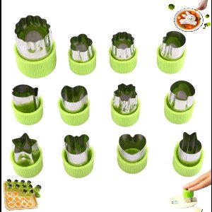 12 stuks - Groentesnijderset - groentesnijderset - Bloemvormige groente- en fruitsnijder - Groen - eschikt voor fruit/kaas/ham - mini koekjesvormpjes - roestvrijstalen bloemvormige snijder - Leuke Fruitsnijder Lunchbox Accessoire