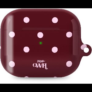 xoxo Wildhearts hoesje geschikt voor AirPods Pro 2 - Polka Dots (Burgundy) - Ook als telefoonhoesje verkrijgbaar - schokbestendige case - koptelefoonhoesje - Beschermhoes met stippenpatroon - Bordeauxrood met witte stippen