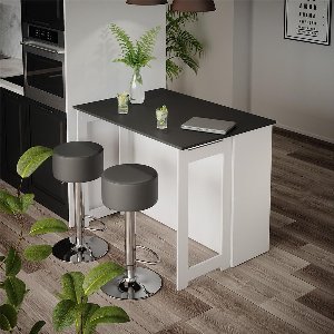 Luxe Bartafel Set “Dominic Deluxe” met 2 Barkrukken – Antraciet/Wit – 116x37x90,5 cm – Eettafel met Opbergruimte, Klapbaar Ontwerp, Industrieel Design –