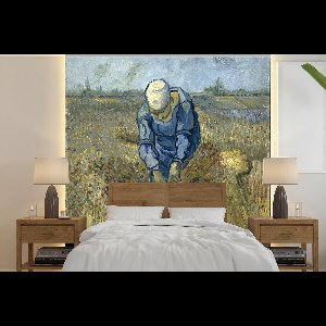 Behang - Fotobehang De schovenbindster (naar Millet) - Vincent van Gogh - Breedte 240 cm x hoogte 240 cm