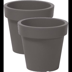Prosperplast Bloempot Basic - 2x stuks - kunststof - steengrijs - D16 x H15 cm - buiten/tuin