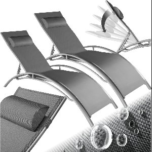 tectake® set van 2 Tuinstoelen - Ligstoelen - Aluminium Ligbedden - Weerbestendig - Stoelen voor Tuin, Terras en Balkon - Inclusief Hoofdkussen - 5-voudig verstelbare Rugleuning - Ligstoel - Ligbed - Grijs