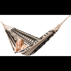 Luilak hangmat XXL - 100% Katoen - 400x180cm - 200kg draagkracht - binnen & buiten - Ecru, Zwart