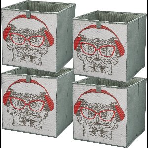 LAVITA® Opbergmand Textiel - 31x31x31 Uil 4 Stuks. - Opbergbox Kast Organizer Opbergdoos - Kastlade Verdeler Voor Kleding Ondergoed Badkamer Kledingkast - Vouwdoos Stoffen Doos Opbergdozen