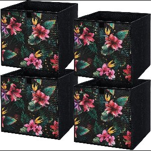 LAVITA® Opbergmand Textiel - 31x31x31 Bloemen 4 Stuks - Opbergbox Kast Organizer Opbergdoos - Kastlade Verdeler Voor Kleding Ondergoed Badkamer Kledingkast - Vouwdoos Stoffen Doos Opbergdozen