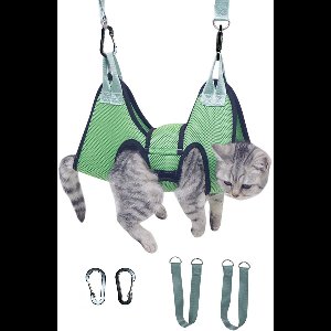 MAGICSHE Katten Verzorging Hangmat, Honden Verzorgingsset Voor Nageltrimmen - Met Verlengband En Karabijnhaken - Kattenverzorging Groen-S S