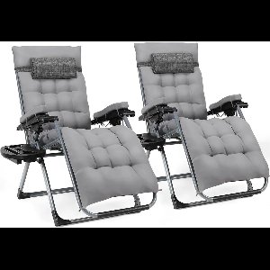 Ligstoel - Tuinstoelen - Strandstoel - Klapstoel - Zero Gravity - Opvouwbare - Draagvermogen van 160KG - Verstelbare met Verwijderbare Kussen, Hoofdsteun en Kopjeshouder- Binnen/Buiten - Tuinset – Campingstoel – Tuinstoel – 2 Stuks - Grijs