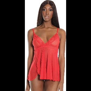 Trim Babydoll And Thong - Red