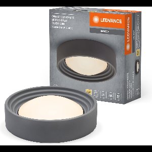 LEDVANCE ORBIS Concrete, grijze betonnen plafondlamp met LED, 13W, 800lm, 3000K vriendelijk warm wit, dimbaar in 3 stappen door te klikken, 300mm diameter, IP20 bescherming, geschikt voor badkamers