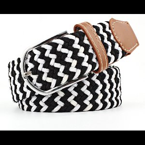 Geweven Riem - duo color - zwart/wit - Elastische Riem - Uitrekbaar tot 110 cm - Uniseks - met gesp