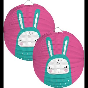 Folat Lampion konijn - 2x - 22 cm - roze - papier - Sint maarten/kinderfeestje lampionnen
