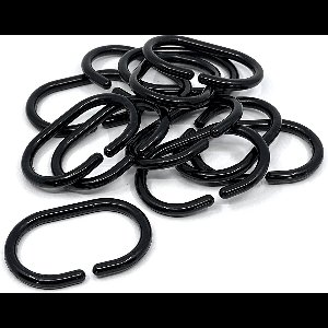 AquaVive douchegordijnringen zwart – Set van 12 – Ovale ringen 29 x 49 mm – Kunststof
