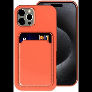 Geschikt voor iPhone 15 Plus Pasjes houder Hoesje Case + Screenprotector – Gehard Glas Cover - Portemonnee Hoesje Cover - Oranje