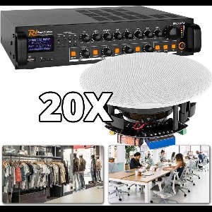 Geluidsinstallatie - Power Dynamics - 100V geluidsinstallatie met 4 zones en 20 speakers (inbouw) voor kantoor, winkel, etc.