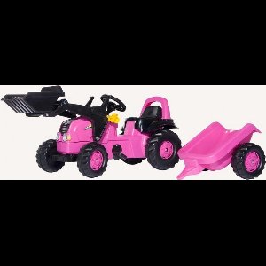 Rolly Toys Kid Junior roze met voorlader en aanhanger.
