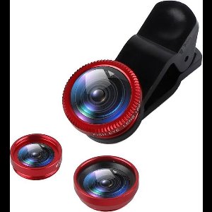 DrPhone PiX - 180° Lens Universele Premium 3 in 1 Fish Eye Lens - Macro Lens / Wide Lens / Fish Eye lens Kit - Rood