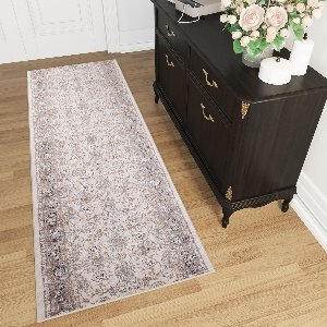 Tapiso Colorado Tapijt Loper Creme Bloemenprint Woonkamer Slaapkamer Hal Maat - 80x150