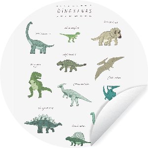 WallCircle - Muurstickers - Behangcirkel - Kinderkamer - Dinosaurus - Wit - Jongens - Meisjes - Kinderen - ⌀ 30 cm - Muurcirkel - Zelfklevend - Ronde Behangsticker
