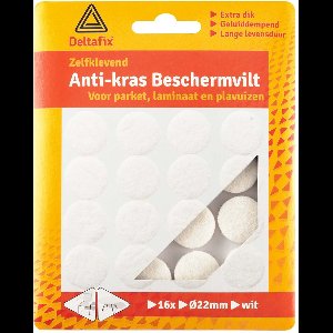 Deltafix Anti-krasvilt - 16x - wit - 22 mm - rond - zelfklevend - meubel beschermvilt