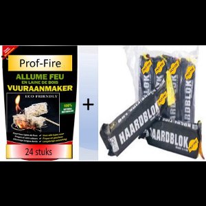 Prof-Fire - Zak met 24 wokkels / Houtkrullen & 4 Grote Haardblokken - Lange Brandduur - Duurzaam - Vuurschaal - Kachel