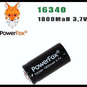 PowerFox® 1x 16340 Lithium batterij 3,7V 1800mAh oplaadbare batterij zwart