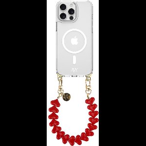 AVY Case geschikt voor Apple iPhone 13 Pro Max | Transparant Hoesje Met Telefoonkoord 30CM | Polsband Cupid Red