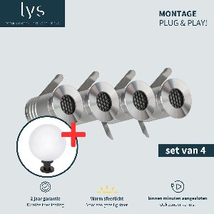 Bodin Grondspots Complete Set van 4 tuinspots - Tuinverlichting -''Buitenverlichting zonder gedoe''- Binnen minuten aangesloten - Milieuvriendelijk Alternatief voor Zonne-energie Tuinverlichting