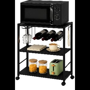 Keukentrolley Zwart – Industriële Trolley op Wieltjes – Hout & Metaal – 3 Lagen Keukenrek – Moselle - IN.HOMEXL - 52x40x84 cm