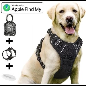 BlueTime - Hondenharnas - Inclusief Tag Case - Hondentuig - Honden Harnas - Honden Tuigje - Honden Riem - Hondentuigje Kleine hond - Honden Halsband - Inclusief Tag - Geschikt voor Apple Find My - Maat XL - Zwart