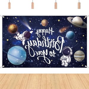 Inovra - Fotografie Achtergrond voor Buitenruimte Thema Verjaardag, met Planeten en Astronauten. Universele Feestdecoratie voor Jongens Meisjes en Mannen.