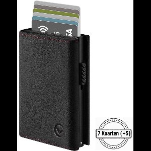 VEXON Legacy Deluxe - Wallet Pro - Premium Wallet Classic - Pasjeshouder Grijs - Kaarthouder - Met Rits - 10 Pasjes, Briefgeld en Muntgeld - RFID Creditcardhouder - Mannen en Vrouwen Portemonnee - Uitschuifbaar - Graphite - Alcantara Leer