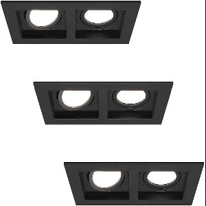 HOFTRONIC - Set van 3 Fresno Dubbele Inbouwspots - Rechthoek - 2x GU10 - 6000K Daglicht wit - 10 Watt 800 lumen - Kantelbaar - IP20 stofdicht - Zwart