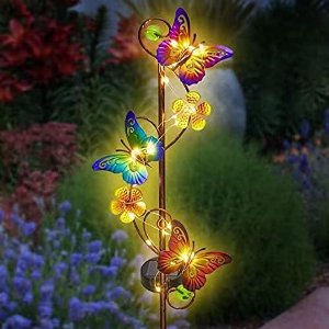 Mmgoqqt 1 Stuk - Solar Tuinverlichting Sfeerverlichting - Vlinder Shepherd Haak IJzeren Grasland Lamp - Geel Licht