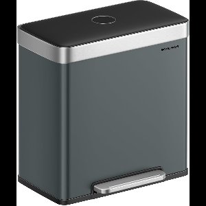 Furnstar Vuilnisemmer voor keuken - 2 x 30 L - Afvalscheidingssysteem - 2 vakken - Inclusief 15 vuilniszakken - Roestvrij staal - Kunststof binnenemmer - Met deksel - Softclose - 58,2 x 36,5 x 60,5 cm - Groengrijs