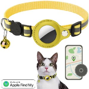 BlueTime - Kattenhalsband inclusief Tag - Tuigje Kat - Halsband Kat - Halsband Kitten - Kattenhalsband - Geschikt voor Apple Find My - Geel