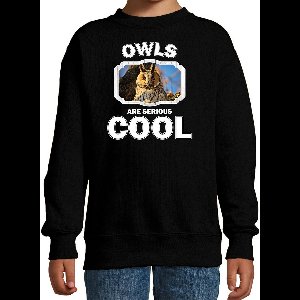 Dieren uilen sweater zwart kinderen - owls are serious cool trui jongens/ meisjes - cadeau ransuil/ uilen liefhebber - kinderkleding / kleding 170/176