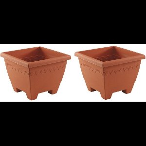 Set van 4x stuks terracotta vierkante plantenpotten/bloempotten Lima 30 cm kunststof - Bloempotten/plantenpotten voor binnen/buiten