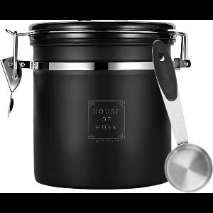 House of Husk Koffieblik met CO² Ventilatie - Bewaarblik - Voorraadbussen - Voorraadblik - RVS - Zwart - 1 Liter