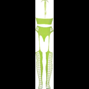 Shots - Ouch! OU836GLOOSX - Two Piece with Crop Top and Stockings - Green - XL/XXXXL