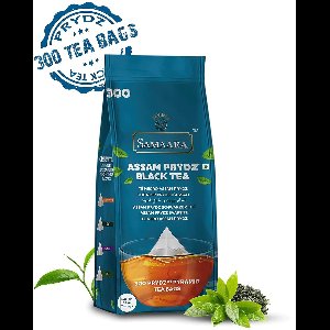 Samaara Assam Prydz Zwarte Thee 870g – 300 Biologisch Afbreekbare Piramide Theezakjes | Authentieke Indiase, Rijke en Aromatische Smaak met Kajal Sticker