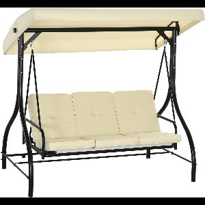 Merax 2-in-1 Tuinschommel Met Ligfunctie – 3-Zits Schommelbank Met Zonnescherm – 195x117x175 cm – Verstelbare Loungeschommel Voor Tuin Of Terras – Beige