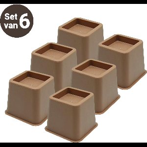 JustValue Meubelverhoger Set - 6 Stuks - Stoelverhogers - Bedklossen - Tafelverhoger - Tafelpoot - Verhoogt met 8 cm - Max. 600 kg - Bruin