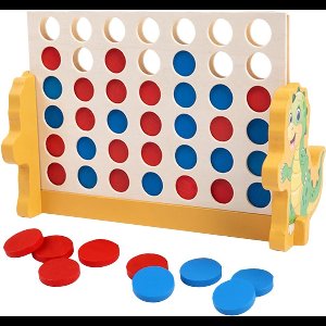 Allecto Premium - Houten dinosaurus drie op een rij bordspel - Strategisch spel - Geschikt voor 2 spelers - Educatief speelgoed - Kinder cadeauregs