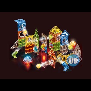 Magnetic Tiles - Knikkerbaan met Discobal en Lichteffect - 69 delig - Magnetische Bouwblokken